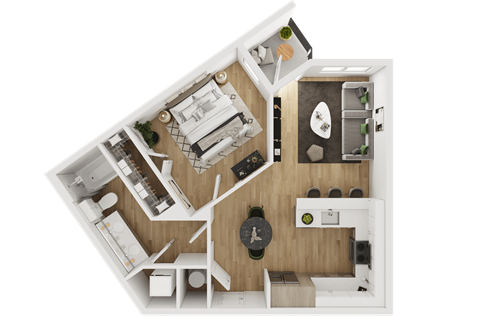 Floor plan for 1 bed, 1 bath, 668 sqft